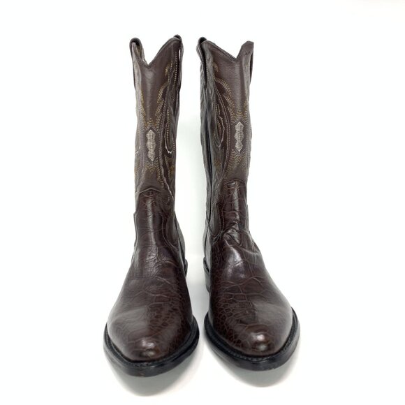 Darios Boots Size 27 Brown Leather Western Cowboy Boots Almond Toe Block Heel - Picture 7 of 10
